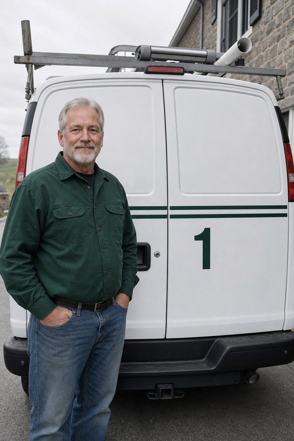 Ray Aukamp standing beside white Truck 1